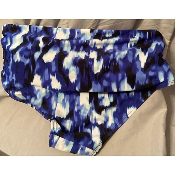 NWT Time & Tru Women's High Waist Swimsuit Bottom Tie Dye Blue&White Large - Picture 3 of 6